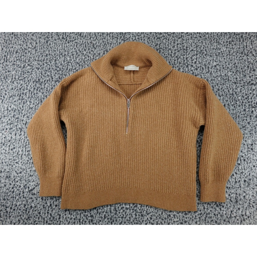 Everlane Half Zip Sweater Womens Large Brown 100% Wool Ribbed Knit Pullover